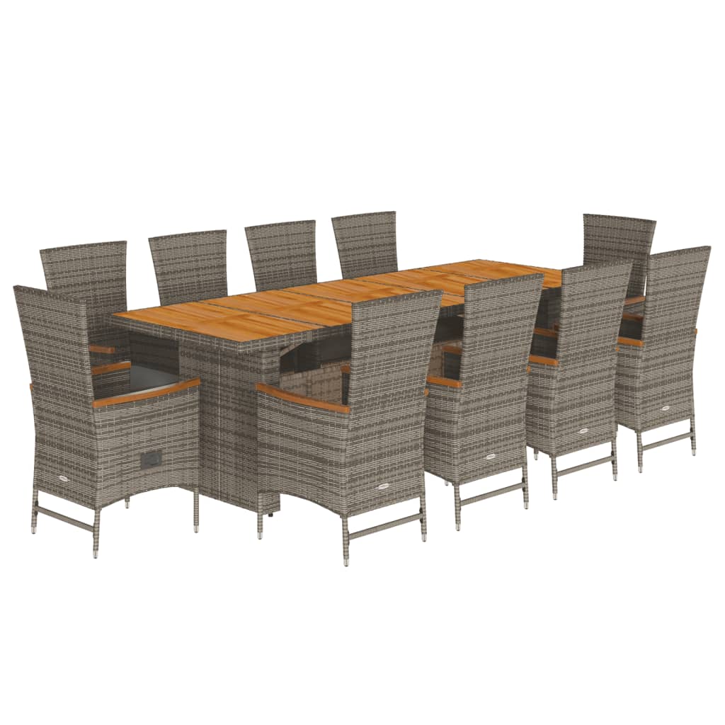 11-piece outdoor dining set with cushions, grey polyrattan