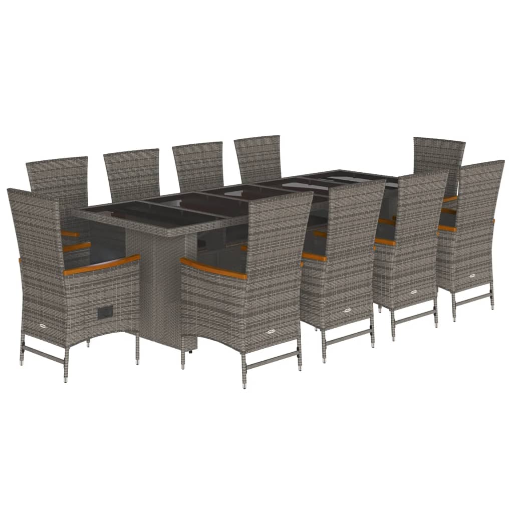 11-piece outdoor dining set with cushions, grey polyrattan