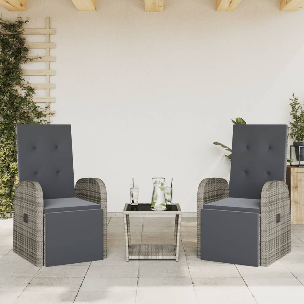 3-piece outdoor dining set with cushions, grey polyrattan