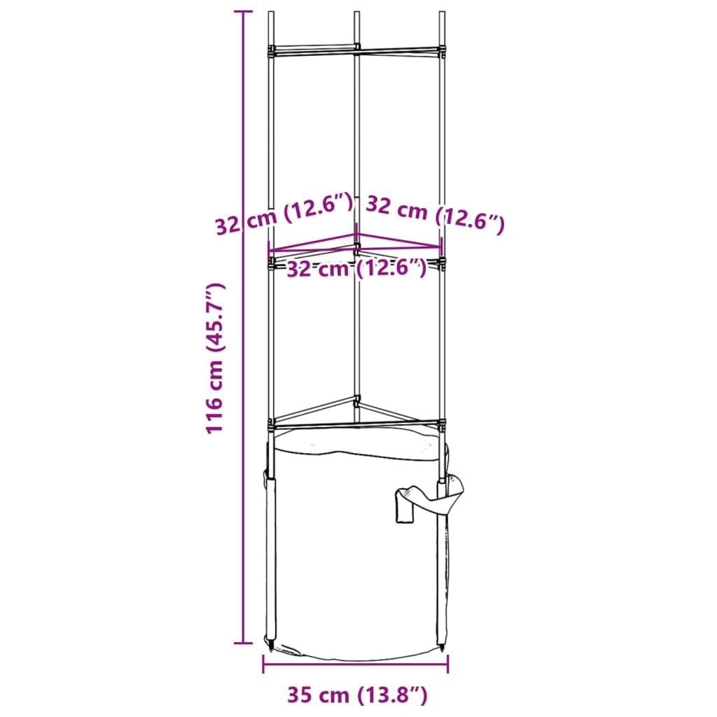 Tomaattihäkki kasvipussilla 8 kpl 116 cm teräs ja PP