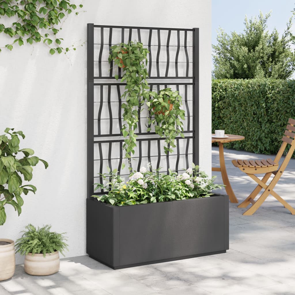 Outdoor-Blumenkasten mit Gitter dunkelgrau 80x36x140 cm PP