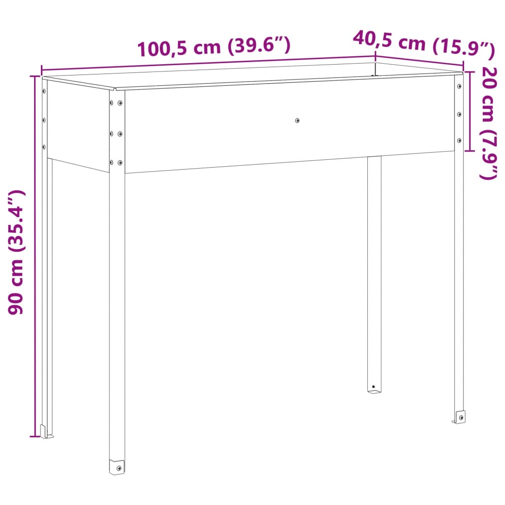 Puutarhakukkalaatikko harmaa 100x40x77 cm säänkestävä teräs