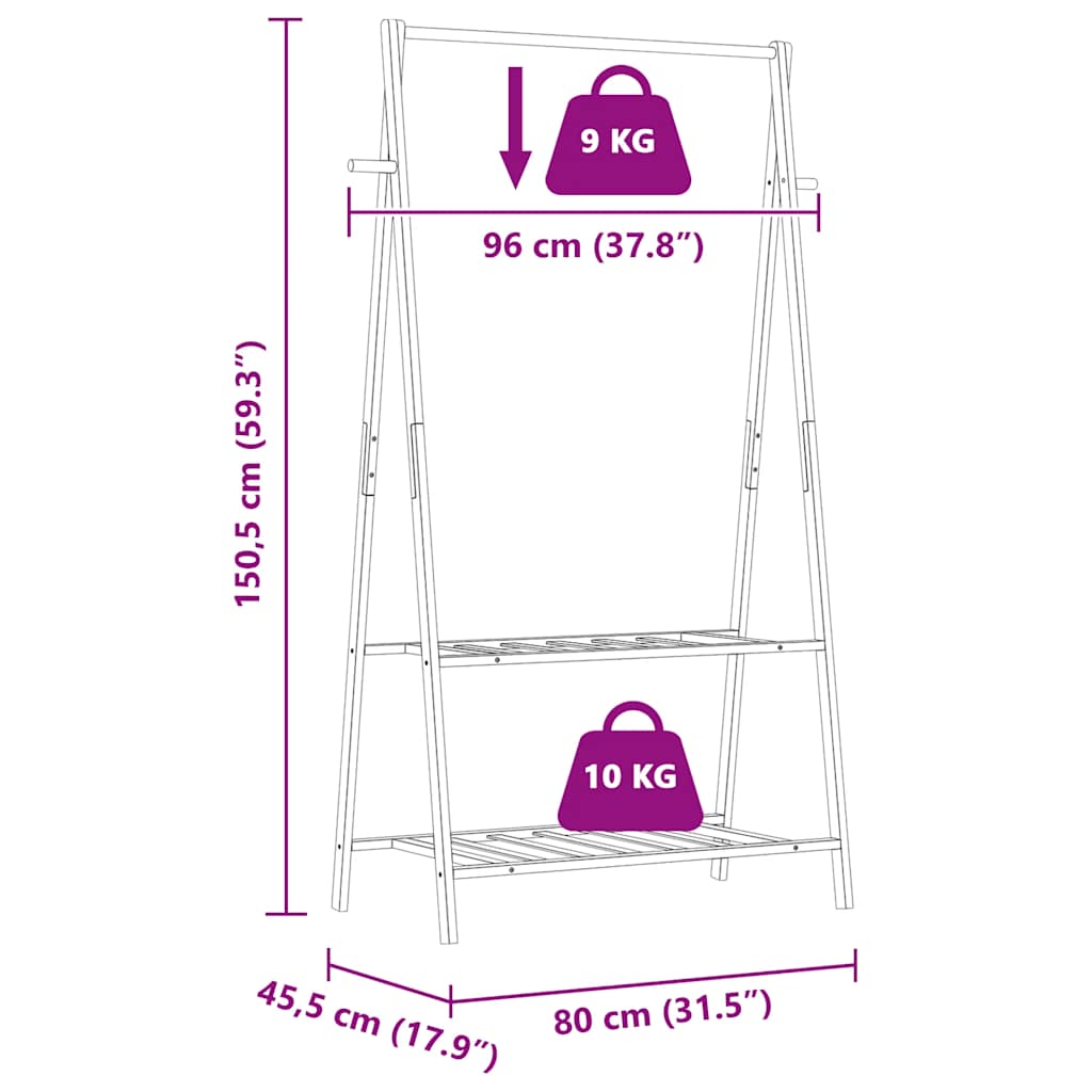 Vaateteline hyllyillä 96x45,5x150,5 cm bambu