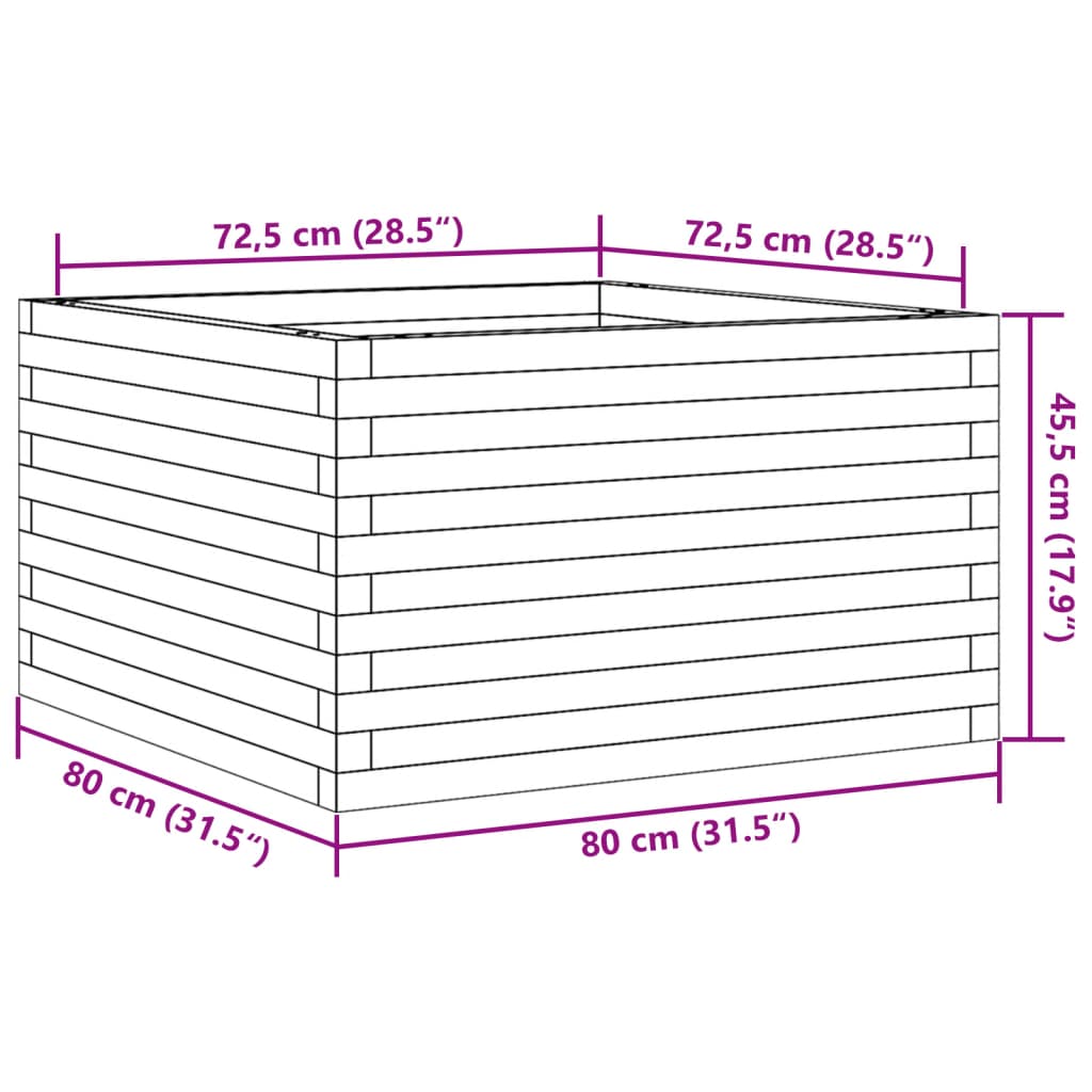 Gartenblumenkasten 80x80x45,5 cm komplett aus Douglasie