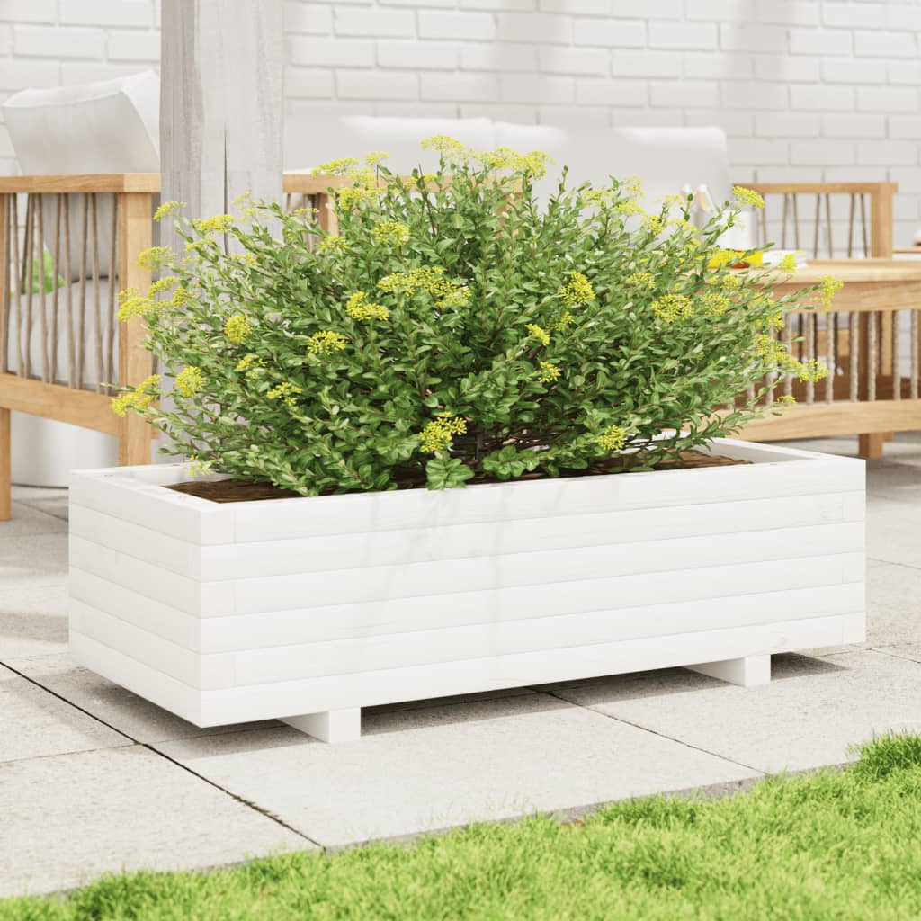 Flower box white 90x40x26.5 cm solid pine