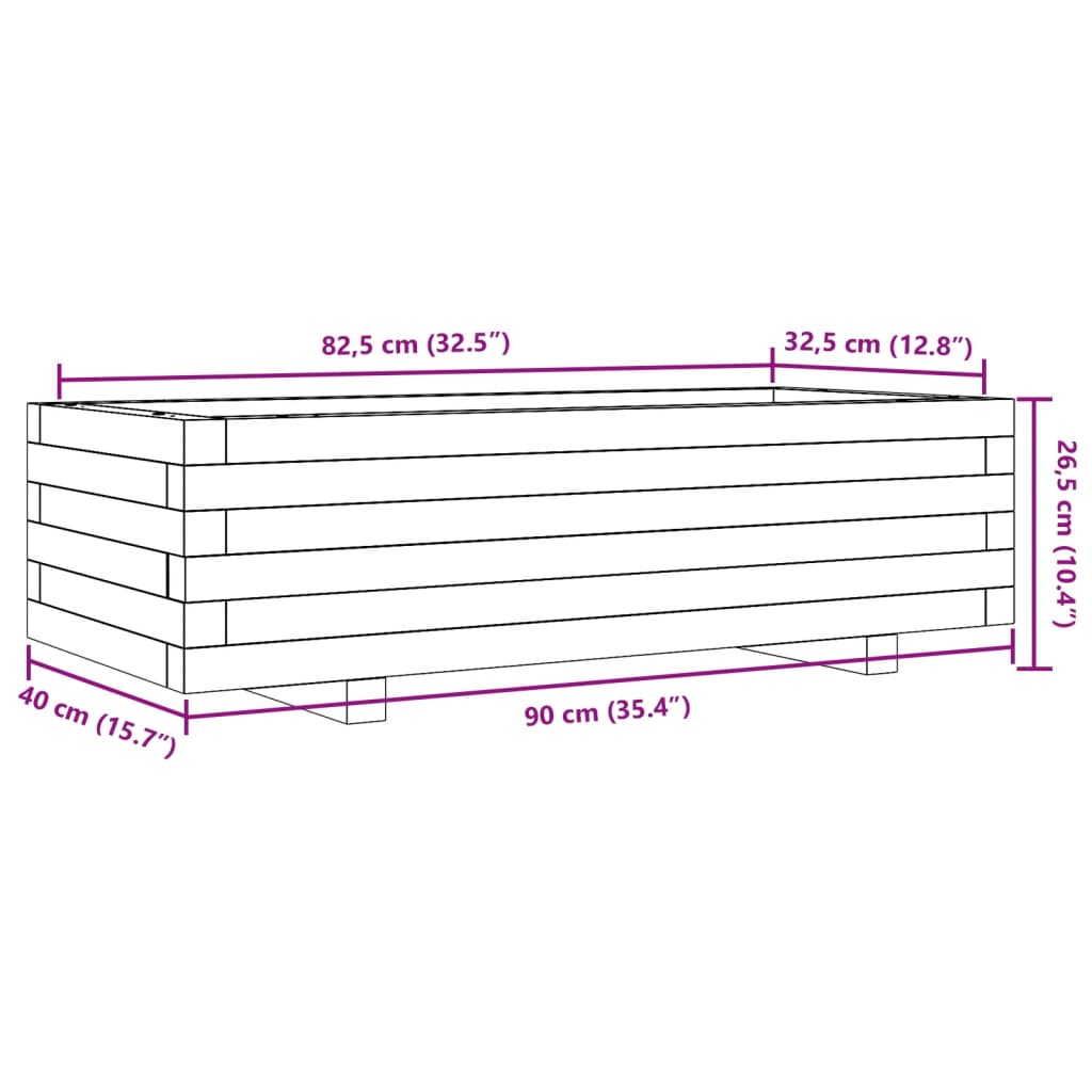 Flower box white 90x40x26.5 cm solid pine