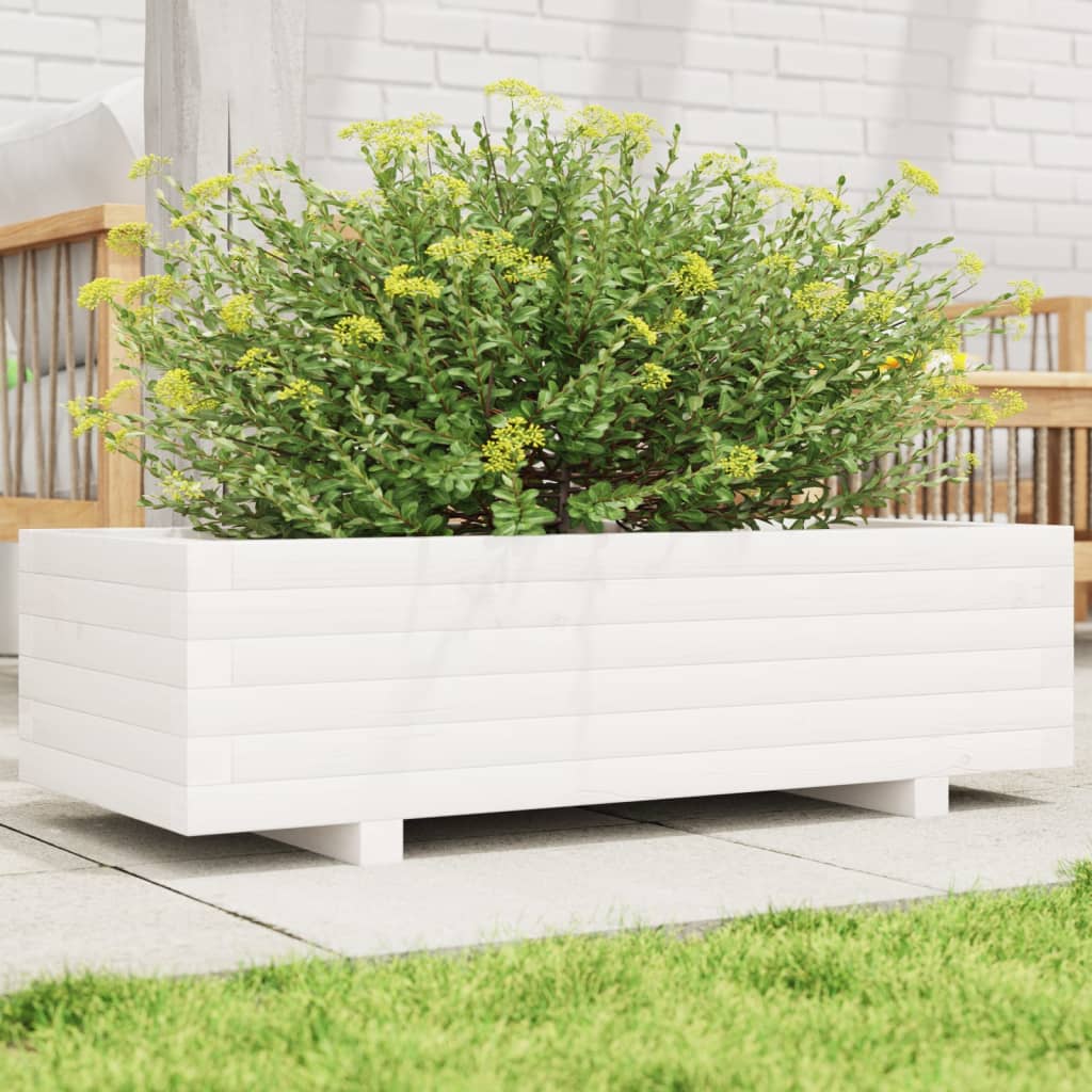 Flower box white 90x40x26.5 cm solid pine