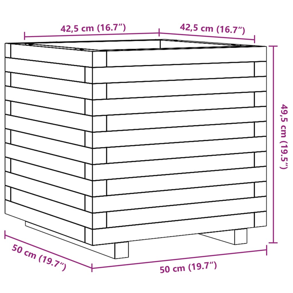 Garden flower box wax brown 50x50x49.5 cm solid pine