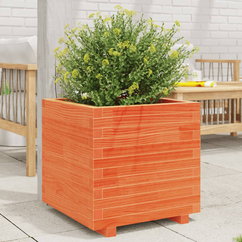 Garden flower box wax brown 50x50x49.5 cm solid pine