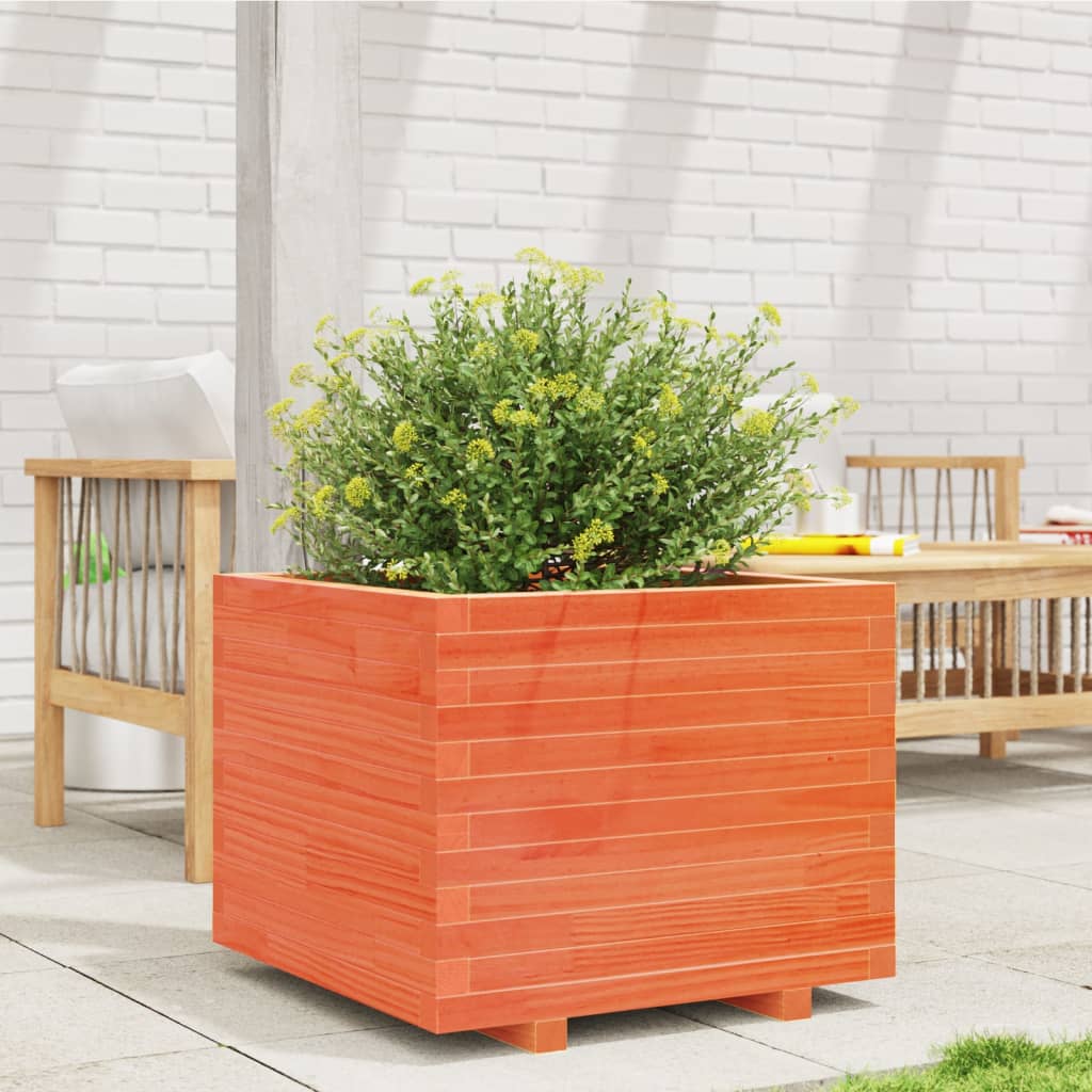 Garden flower box wax brown 60x60x49.5 cm solid pine