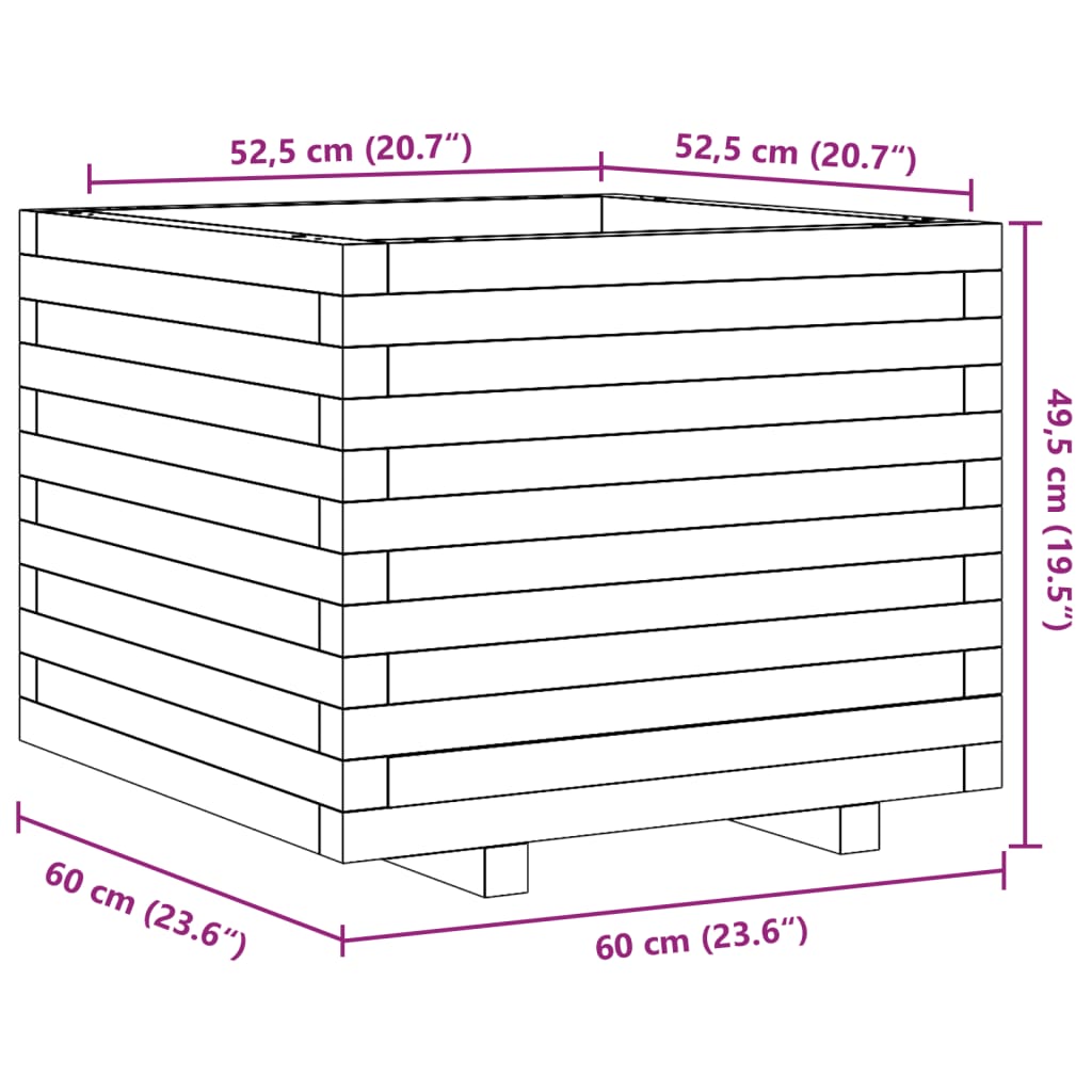 Garden flower box wax brown 60x60x49.5 cm solid pine