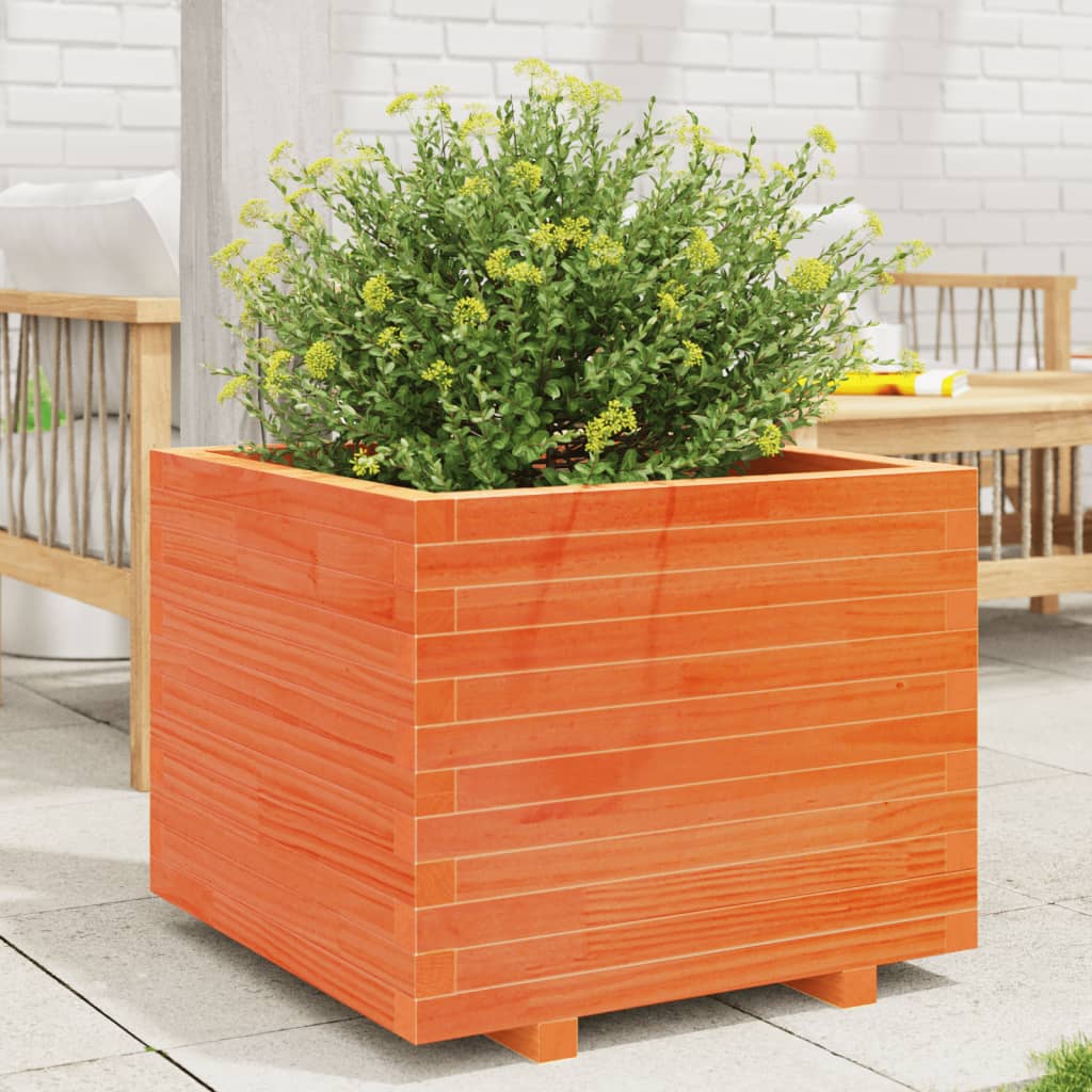 Garden flower box wax brown 60x60x49.5 cm solid pine