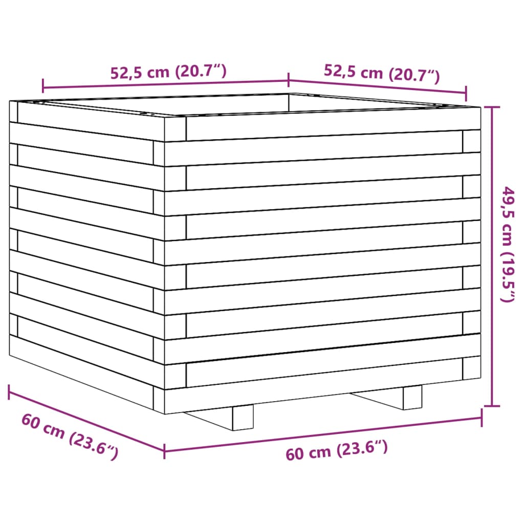 Gartenblumenkasten 60x60x49,5 cm komplett aus Douglasie