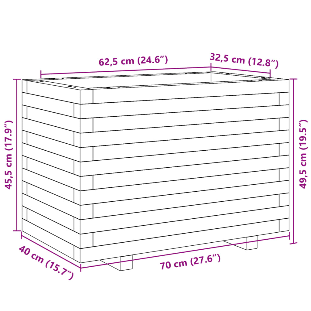 Garden flower box wax brown 70x40x49.5 cm solid pine