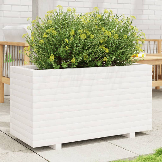 Garden flower box white 90x40x49.5 cm solid pine