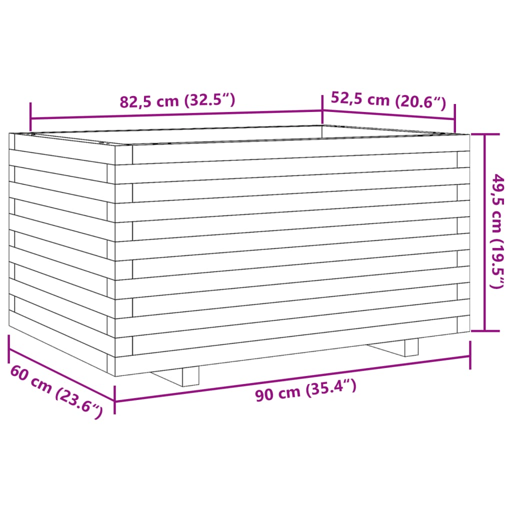 Garden flower box 90x60x49.5 cm solid pine