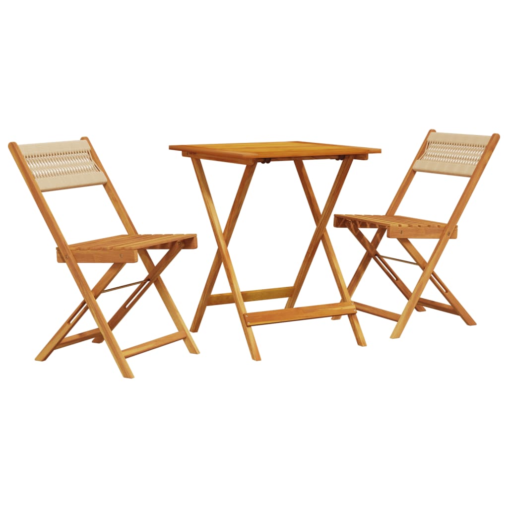 3-piece Bistro set beige polypropylene and solid acacia wood