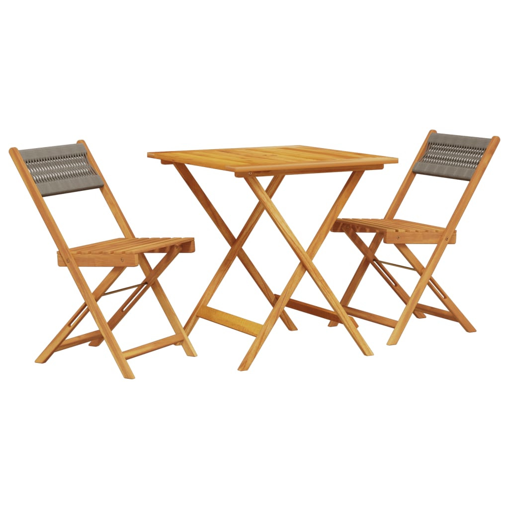 3-teiliges Bistro-Set, graues Polypropylen und Massivholz