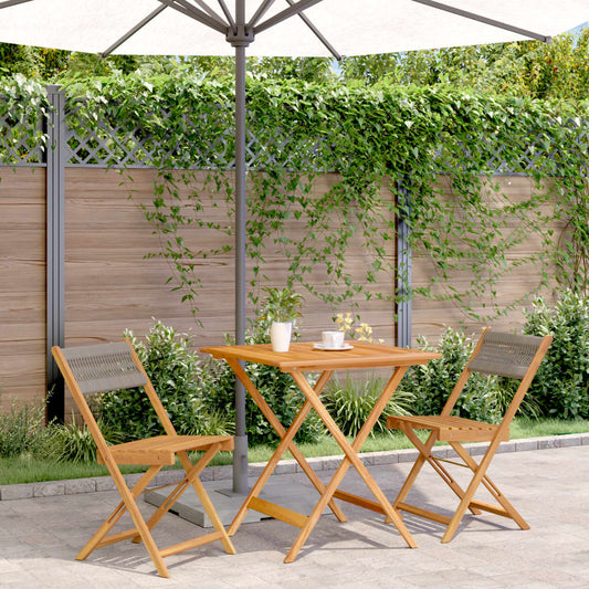 3-teiliges Bistro-Set, graues Polypropylen und Massivholz