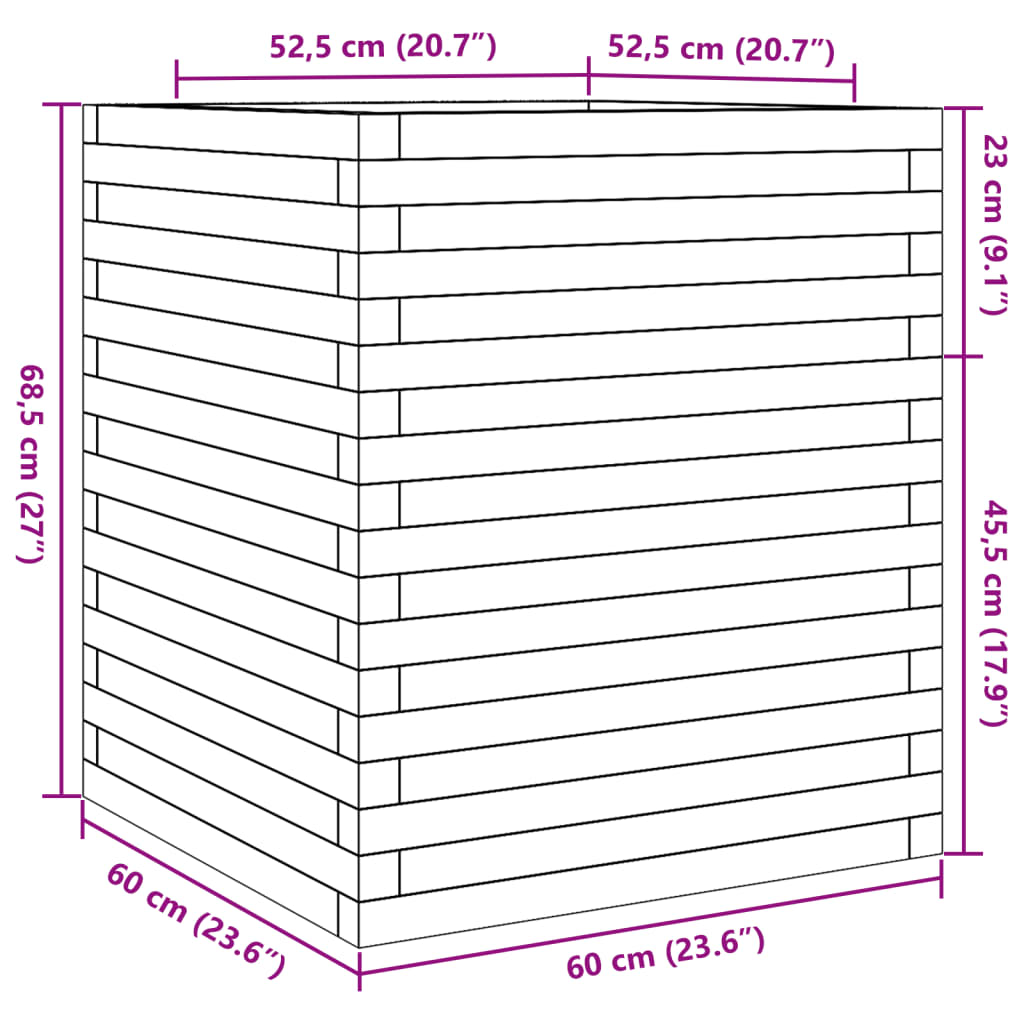 Gartenblumenkasten Wachsbraun 60x60x68,5 cm massive Kiefer