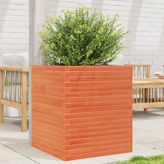 Garden flower box wax brown 60x60x68.5 cm solid pine