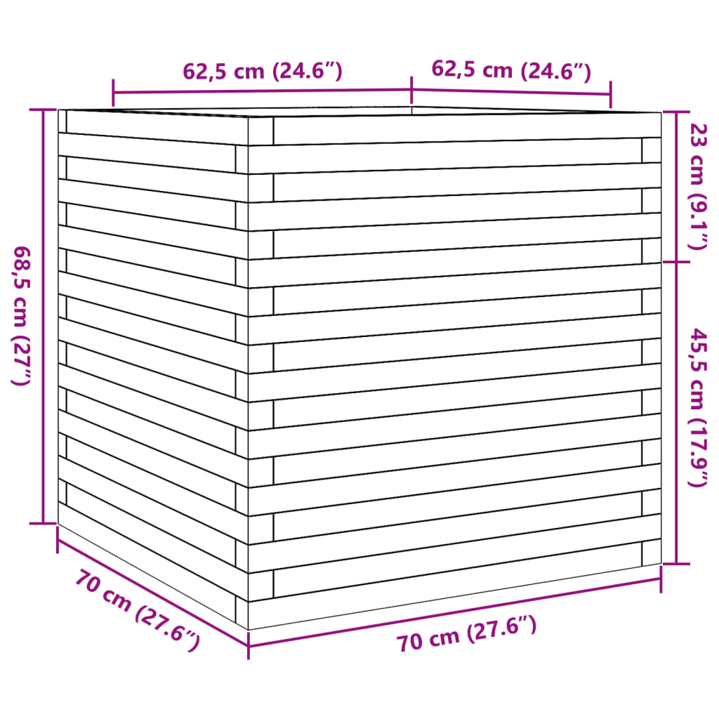 Puutarhakukkalaatikko vahanruskea 70x70x68,5 cm täysi mänty