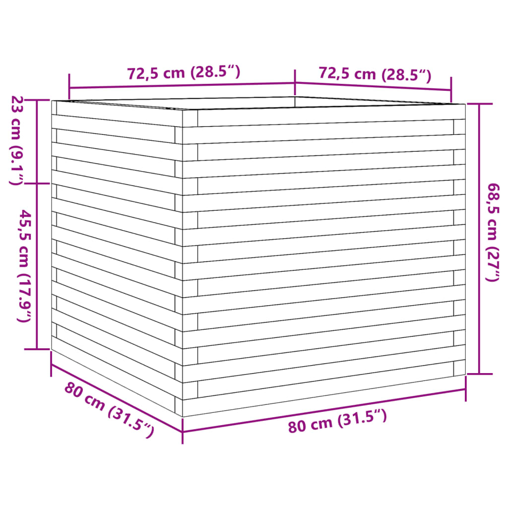 Garden flower box white 80x80x68.5 cm solid pine