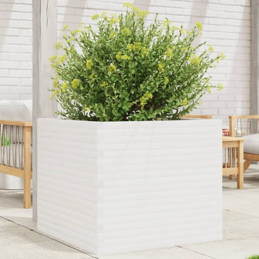 Garden flower box white 80x80x68.5 cm solid pine