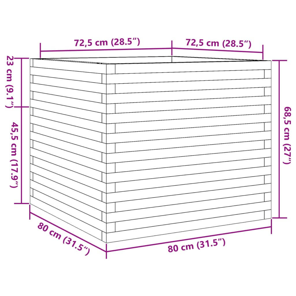 Garden flower box wax brown 80x80x68.5 cm solid pine