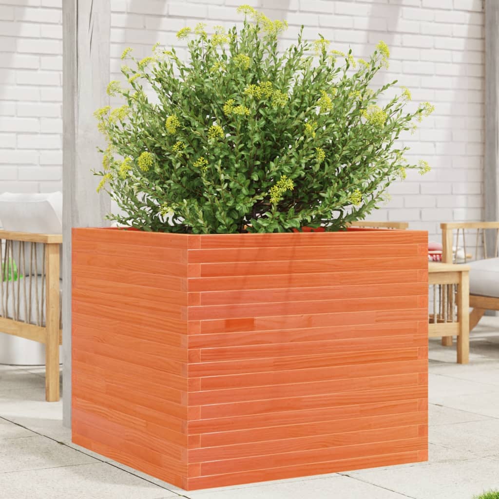 Garden flower box wax brown 80x80x68.5 cm solid pine