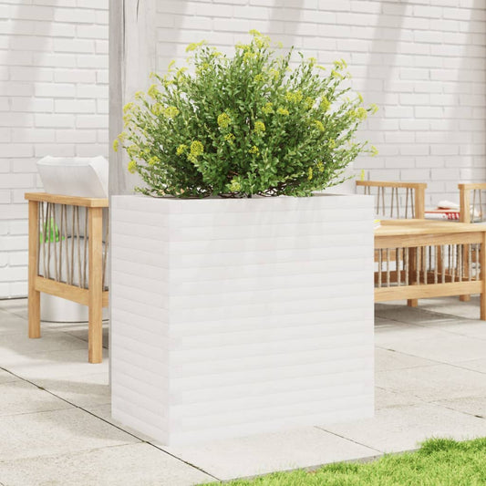 Garden flower box white 70x40x68.5 cm solid pine