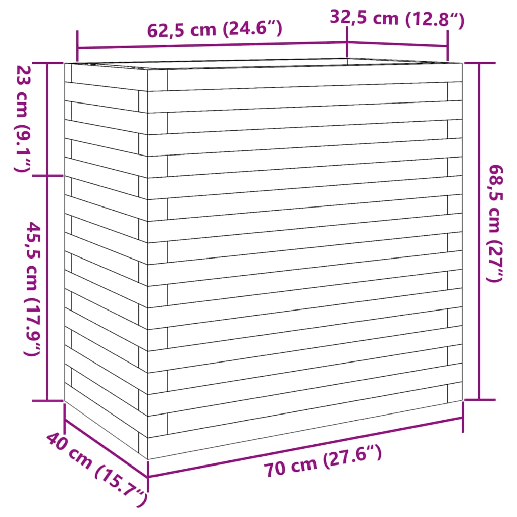 Garden flower box wax brown 70x40x68.5 cm solid pine