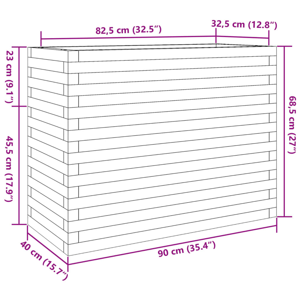 Garden flower box 90x40x68.5 cm solid pine