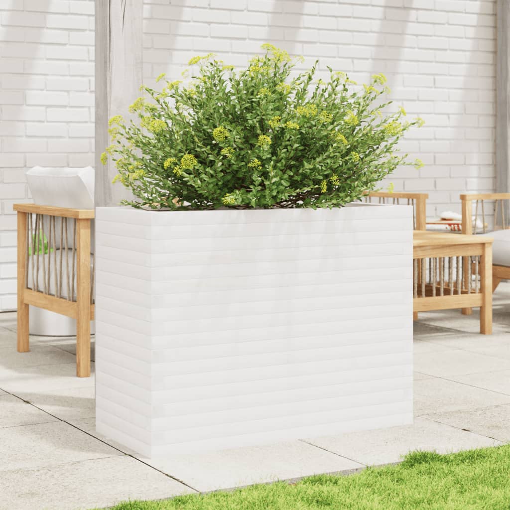 Garden flower box white 90x40x68.5 cm solid pine