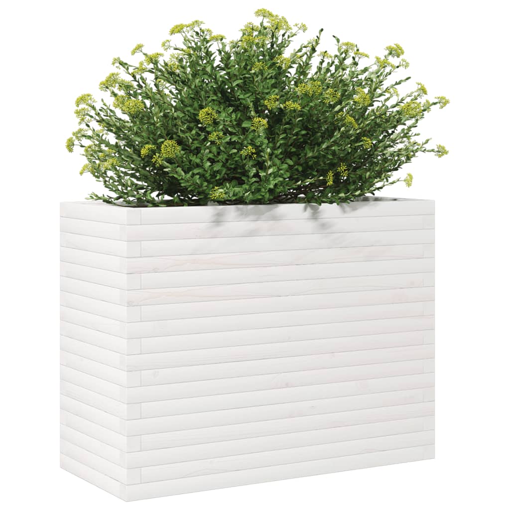 Garden flower box white 90x40x68.5 cm solid pine