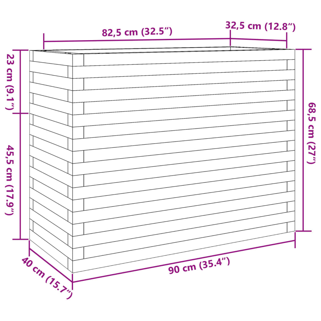 Garden flower box white 90x40x68.5 cm solid pine