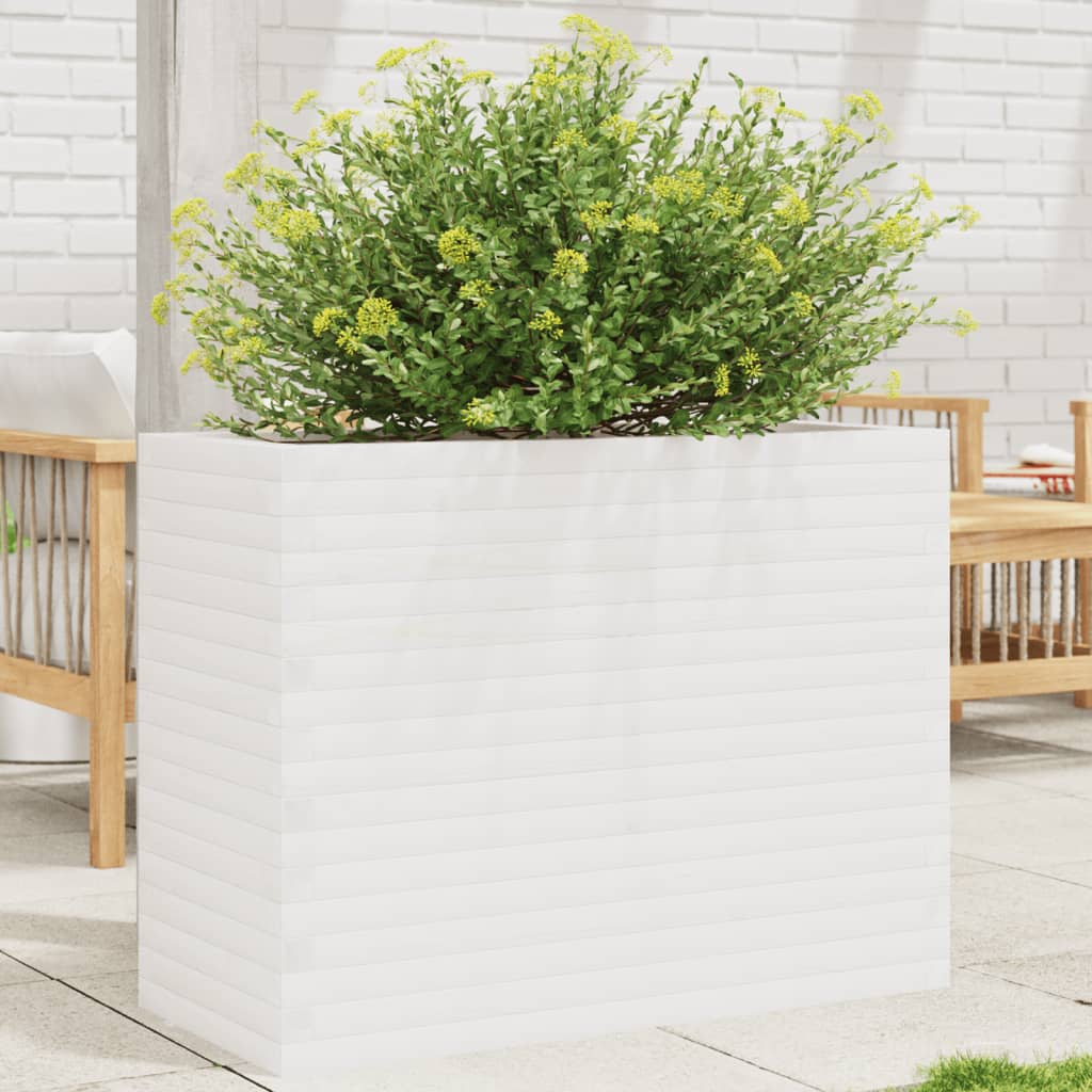 Garden flower box white 90x40x68.5 cm solid pine