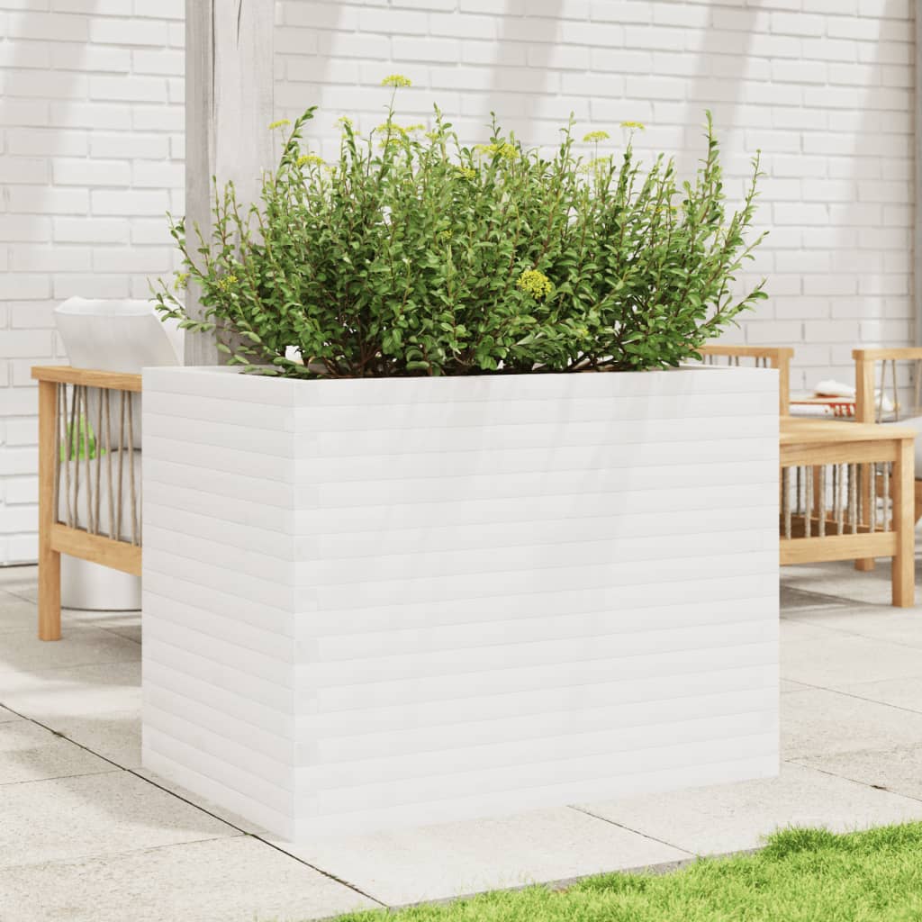 Garden flower box white 90x60x68.5 cm solid pine