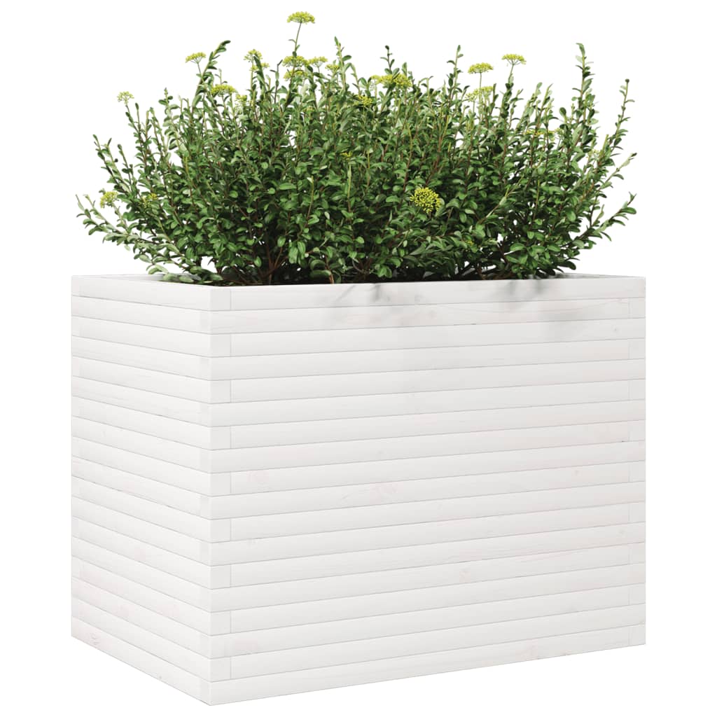 Garden flower box white 90x60x68.5 cm solid pine