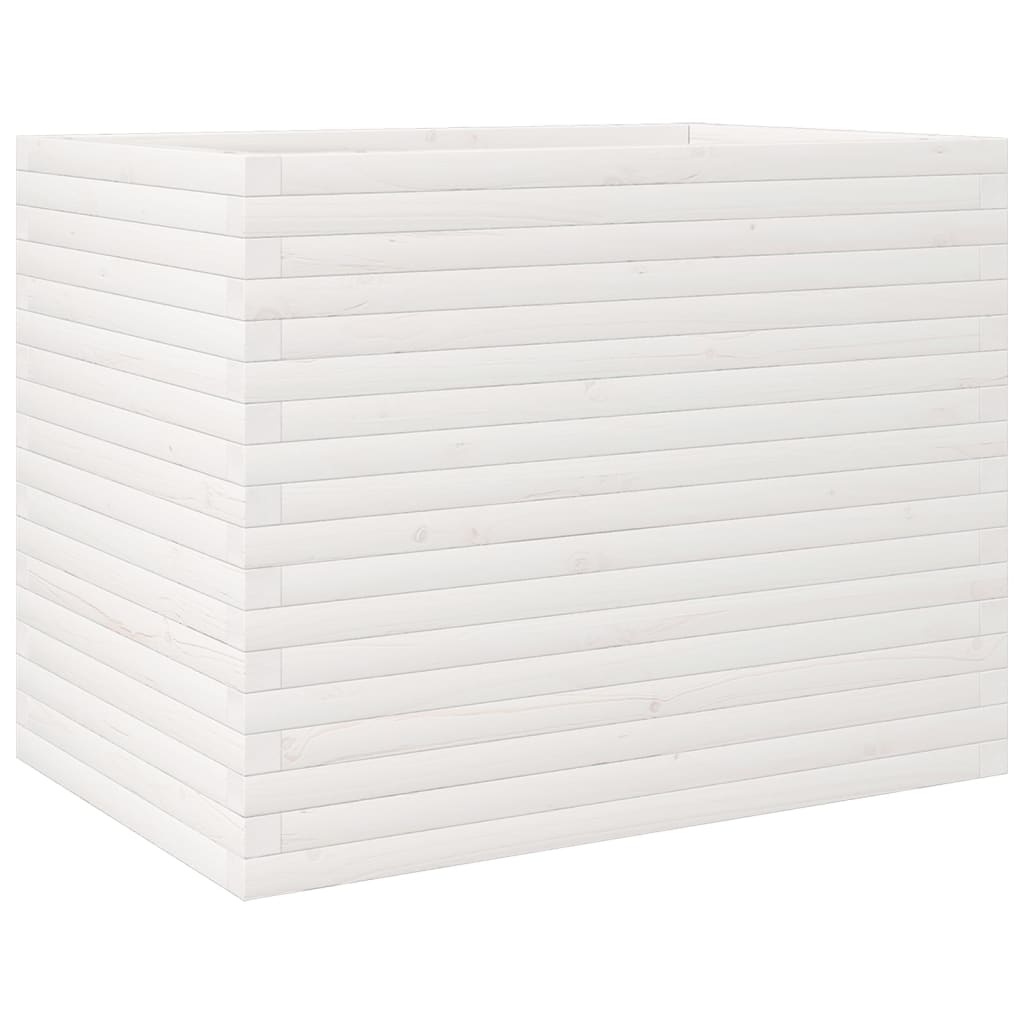 Garden flower box white 90x60x68.5 cm solid pine