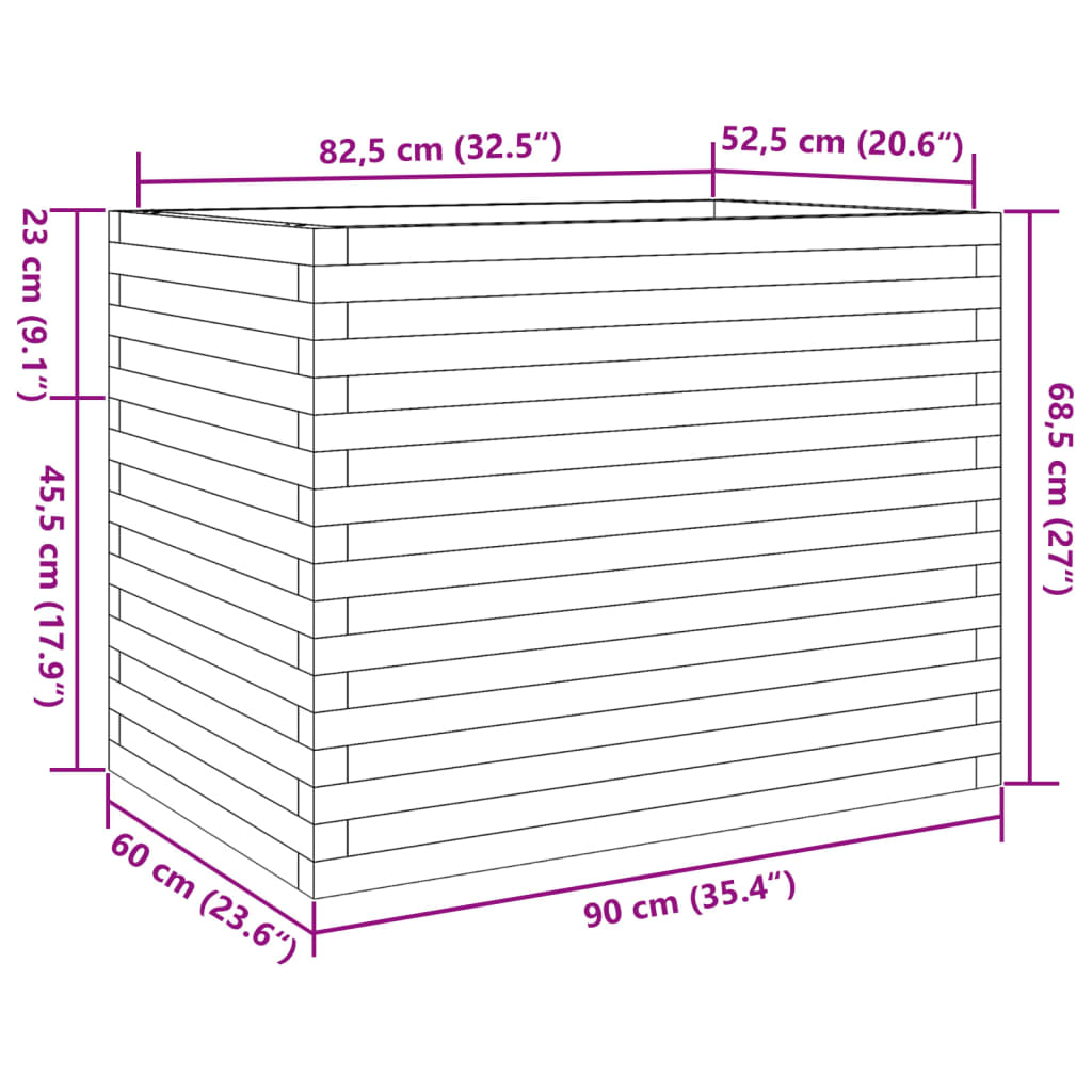 Garden flower box white 90x60x68.5 cm solid pine