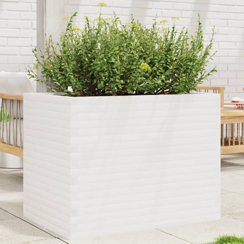 Garden flower box white 90x60x68.5 cm solid pine