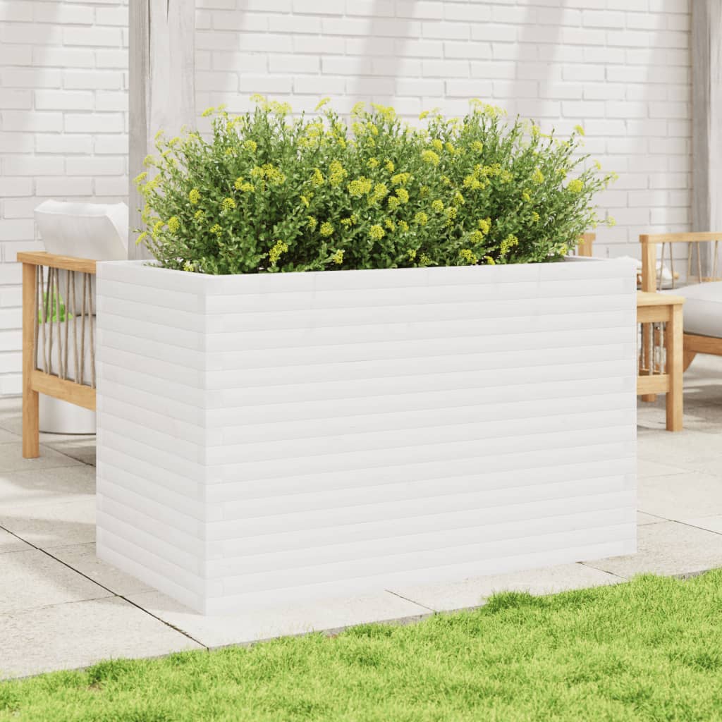 Garden flower box white 110x60x68.5 cm solid pine