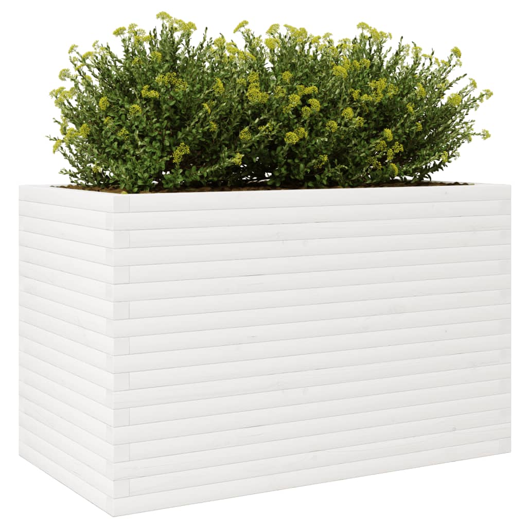 Garden flower box white 110x60x68.5 cm solid pine