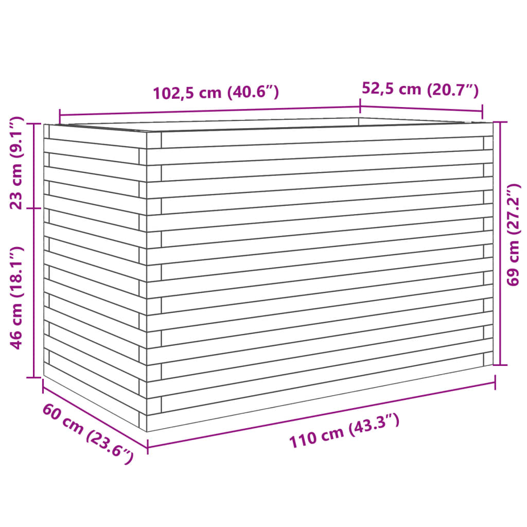 Garden flower box white 110x60x68.5 cm solid pine