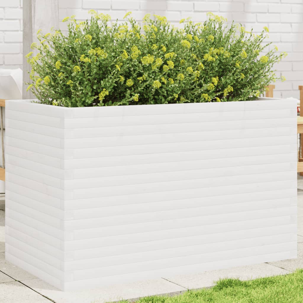 Garden flower box white 110x60x68.5 cm solid pine