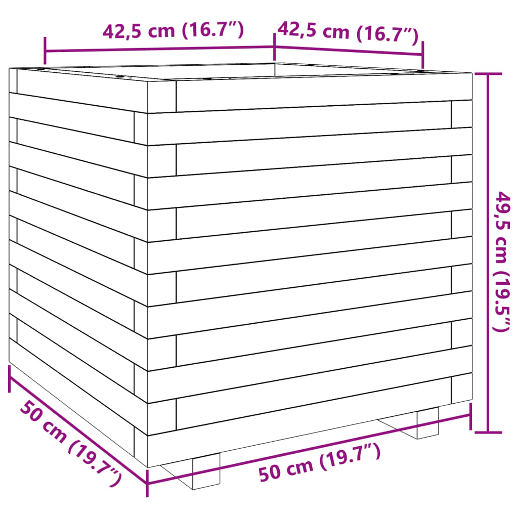 Garden flower box wax brown 50x50x49.5 cm solid pine