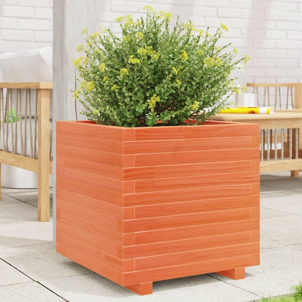 Garden flower box wax brown 50x50x49.5 cm solid pine