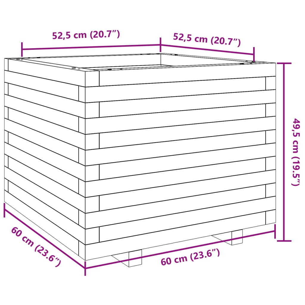 Garden flower box wax brown 60x60x49.5 cm solid pine