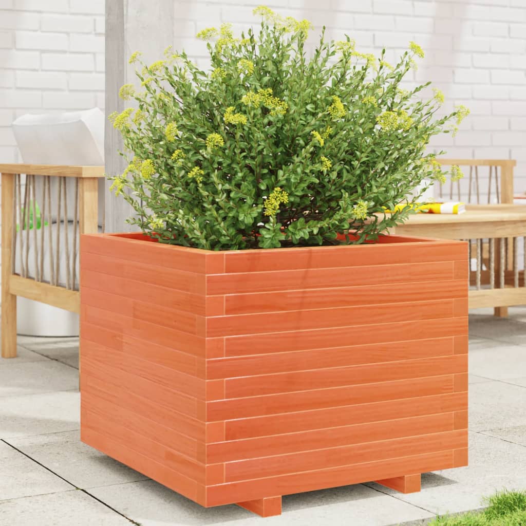 Garden flower box wax brown 60x60x49.5 cm solid pine